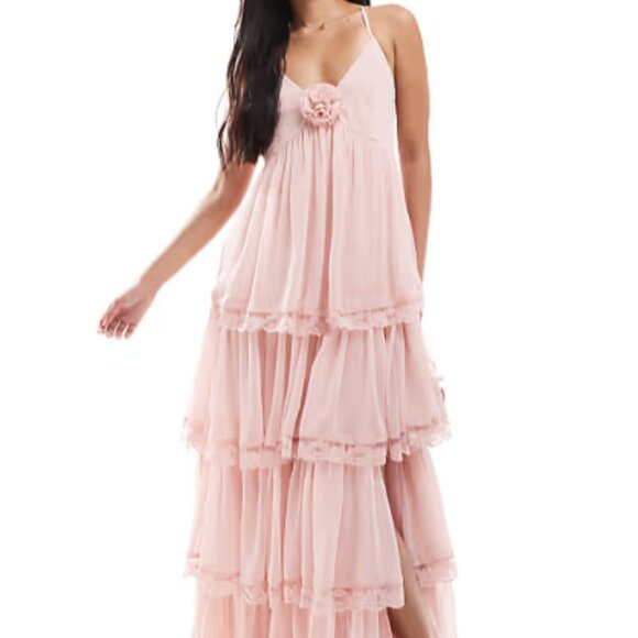 Miss Selfridge chiffon tierred maxi dress in dusky pink - Picture 1 of 3